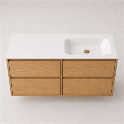 Corian Waschtischplatte 122 cm inkl. Lux-Becken, rechts, Glacier White