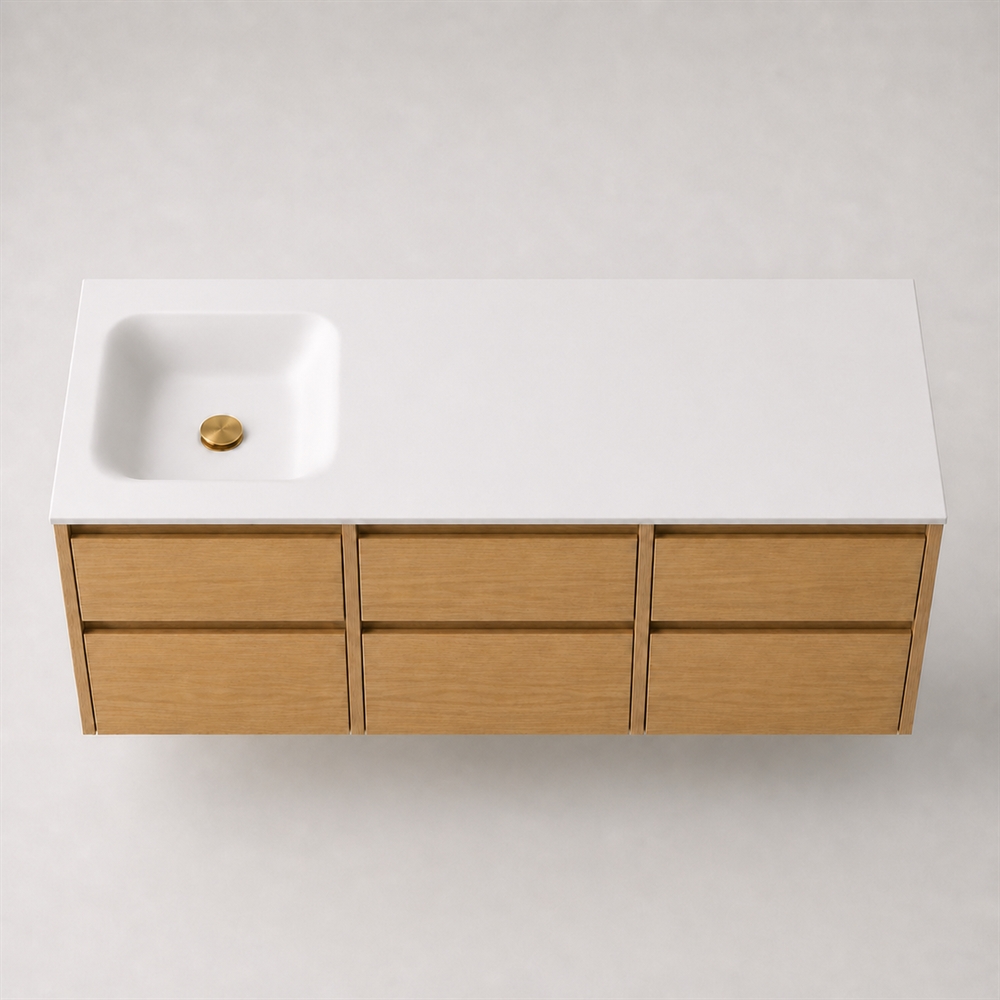 Corian Waschtischplatte 152 cm inkl. Type 7-Becken, links, Glacier White