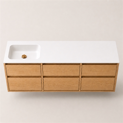 Corian Waschtischplatte 182 cm inkl. Lux-Becken, links, Glacier White